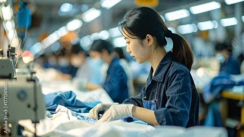 裁縫工場で働く女性