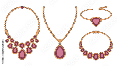 Elegant gold jewelry set with pink gemstones