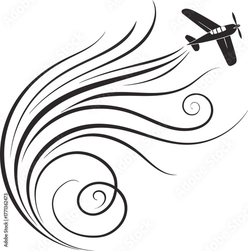 Black and white abstract vector illustration featuring a swirl floral decoration with spiral leaf and curl elements