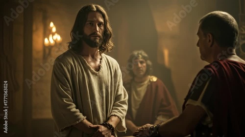 Good Friday. The trial of Christ by a Roman official and the Pharisees, religious scene for Passion Week worship video.
