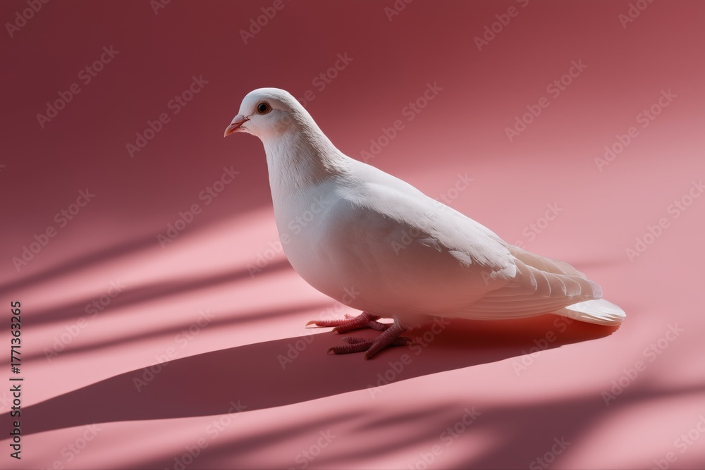 Obraz premium Elegant white dove on soft pink background with gentle shadows