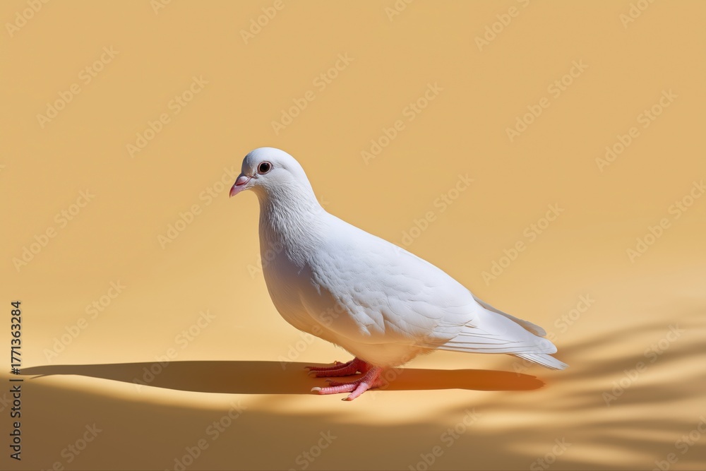 Fototapeta premium White dove on peach background with shadow