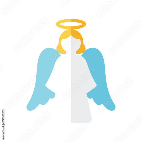 Simple angel silhouette with halo and blue wings heavenly symbol vector