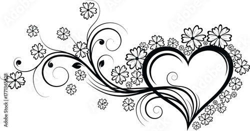 Heart flowers floral design flourish vector love valentine wedding