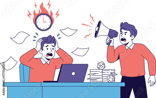Deadline stress time management work pressure burnout boss megaphone