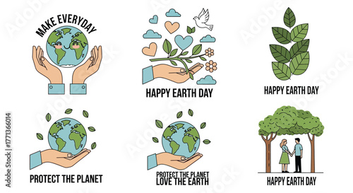 Earth Day Celebrations A Collection of Icons and Graphics Promoting Environmental Awareness and Sustainability