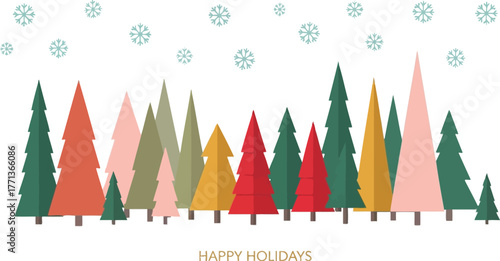 Happy holidays christmas trees winter snow snowflakes holiday season