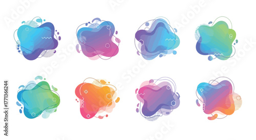 Abstract fluid shape design elements with gradient colors in a set for modern graphics
