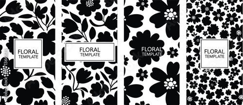 Floral template flower pattern black and white design card background