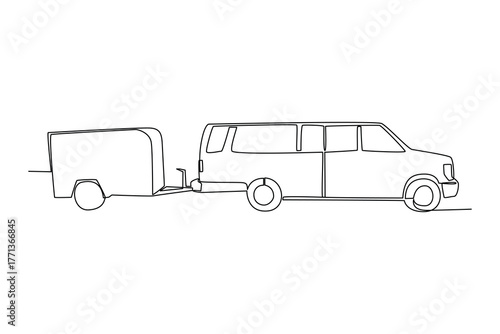 Simple continuous line of Towing on action. Simple line, creativity, vector.