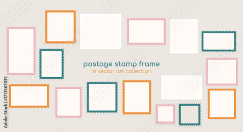 Postage stamp - cute frame with empty background in vector art collection set