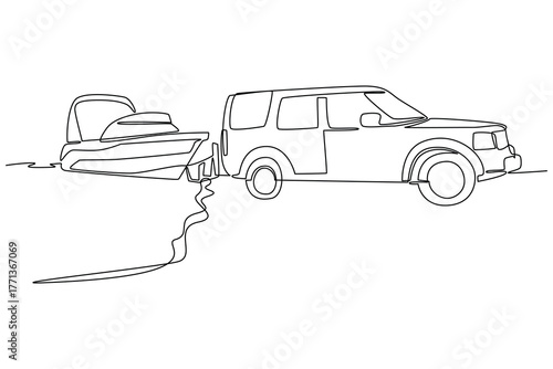 Simple continuous line of Towing on action. Simple line, creativity, vector.