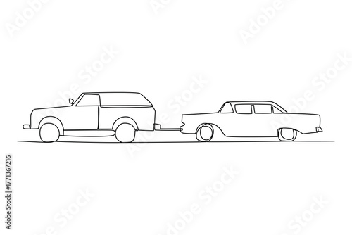Simple continuous line of Towing on action. Simple line, creativity, vector.