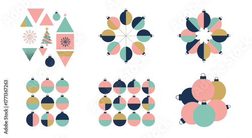 Abstract Christmas Ornament Designs Festive Illustrations in Geometric Shapes and Color