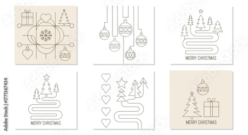Holiday Season Greetings Minimalist Christmas Card Designs with Festive Icons and Decorations