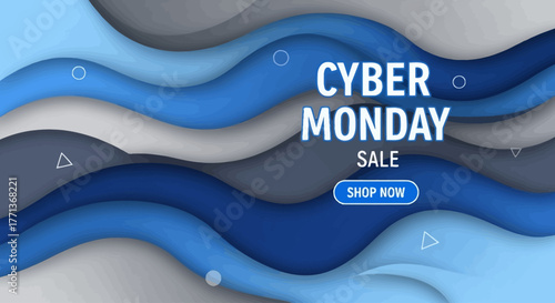 Abstract Wave Cyber Monday Flat Vector Background in Blue and Gray