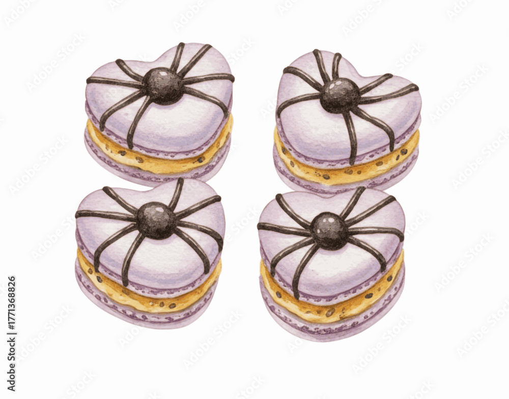 Fototapeta premium Sweet Spider Heart Macaron Hua Jai Yai Maengmum isolated watercolor vector illustration svg
