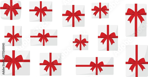 White gift box presents with red ribbon bow holiday present birthday
