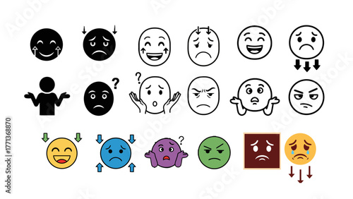 Collection of cartoon emoji faces expressing various emotions.