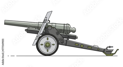 Cannon with a long barrel big wheels and a shield at the rear