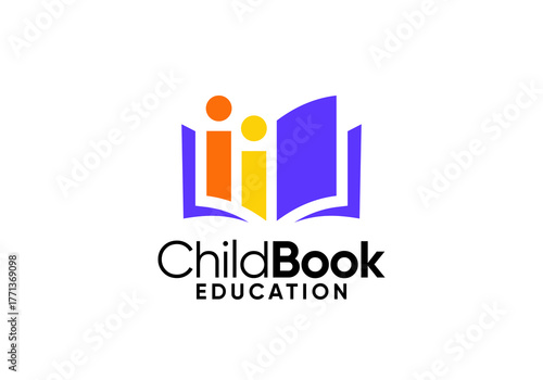 abstract children success and book logo. school education vector design concept	
