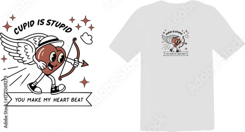 "Cupid is Stupid" Retro Cartoon Heart Mascot Graphic for Anti-Valentine's Day and Sarcastic Apparel