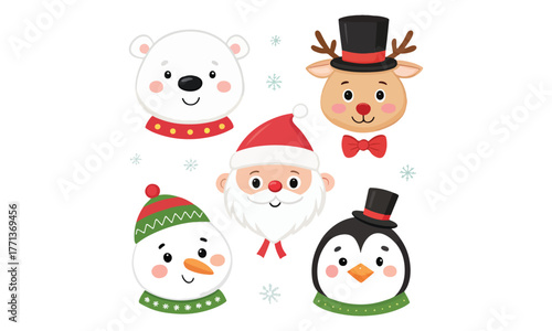 Cute Christmas Illustrations Collection – Santa Claus, Snowman, Reindeer, Christmas Trees, Gifts & Holiday Decorations