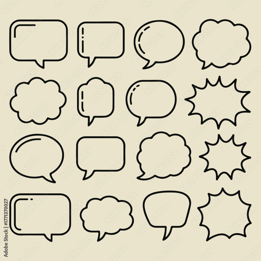 Fototapeta premium Collection of hand drawn speech bubbles and thought bubbles in various shapes and styles
