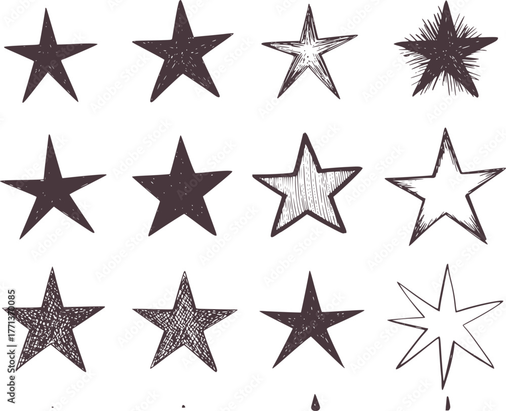Obraz premium Twelve star shapes black and white illustration stars graphic