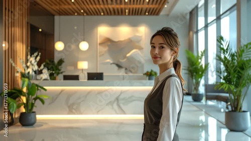 エントランスに立つ女性