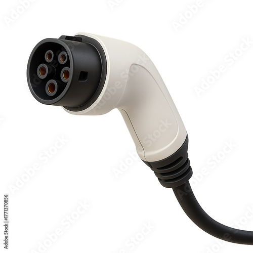 Electric vehicle charging plug isolated on white background — EV charger and clean transportation concept