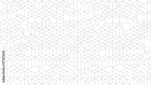 A white background with a repeating pattern of isometric cubes and rectangular prism outlines evenly spread