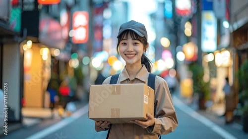 荷物を持つ女性、軽配送業