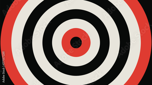 Concentric circles in black white and red creating a target like pattern in a flat style design