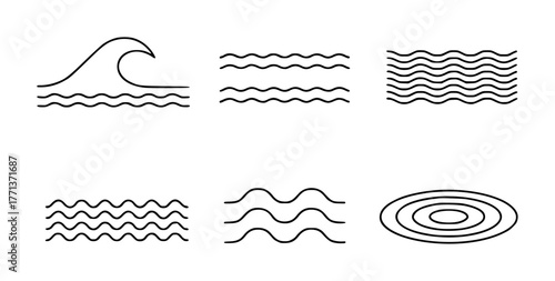 Collection of stylized wave and ripple line art icons