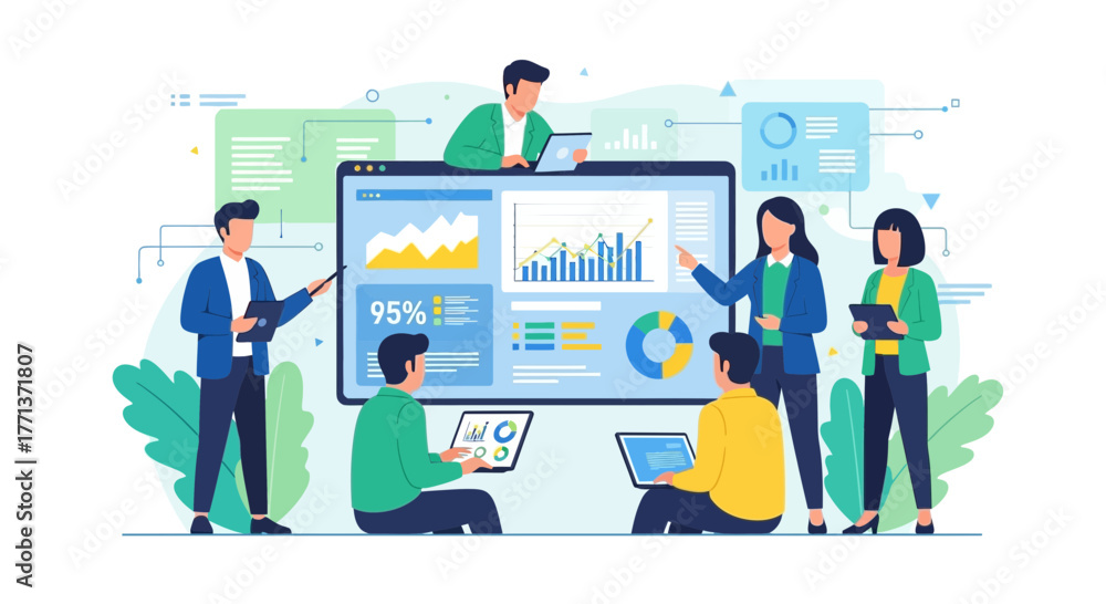 Fototapeta premium Business Team Analyzing And Presenting Data On A Large Screen For Strategy