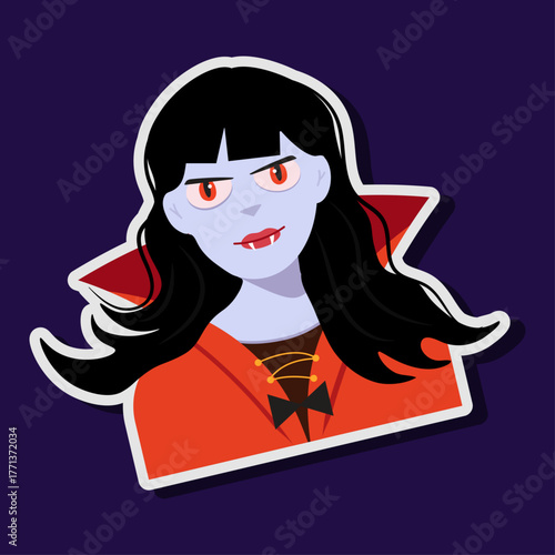 Cartoon vampire girl sticker - Halloween character for print 
