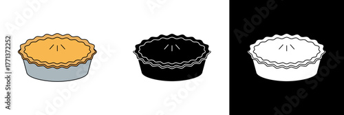 Vector illustration of a whole baked pie with golden crust. Great for Thanksgiving, bakery, dessert, or homemade cooking themed designs.