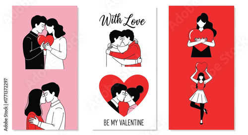 Romantic Valentine's Day Illustrations Hearts, Couples, Love, and Affection