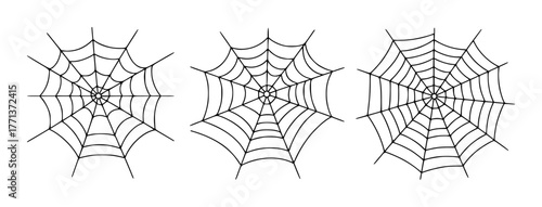 Three Black Spiderwebs on White Background, Halloween Icons