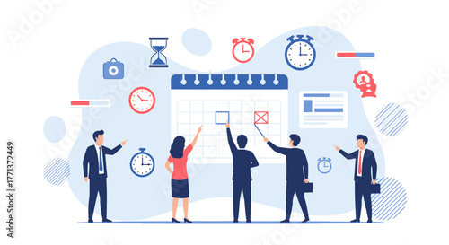 Business Team Planning Meetings and Scheduling Strategies, Time Management Concept