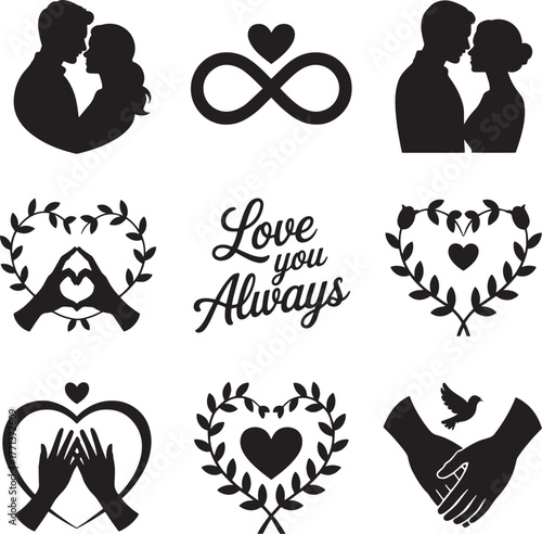 Couple embracing infinity heart wreath hands holding heart dove vector