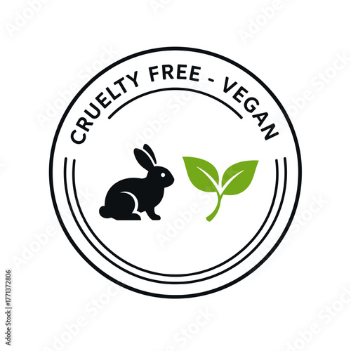 Cruelty Free label with rabbit and leaf in minimalist design  