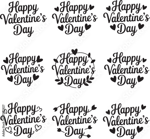 Happy Valentines Day decorative lettering with hearts and arrows script