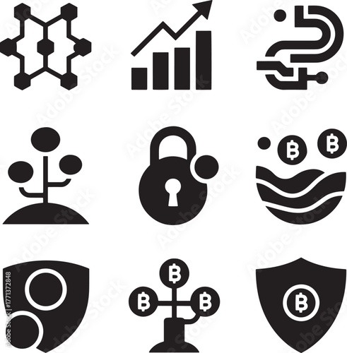 Network growth lock security bitcoin shield vector