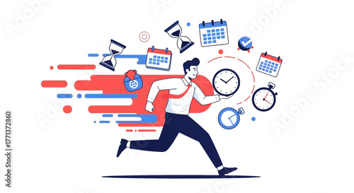 Businessman Running Against Time Concept Achieving Goals And Deadlines Management