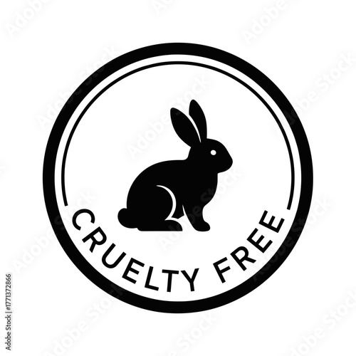 Rabbit symbol with text for cruelty free label in minimalist style  