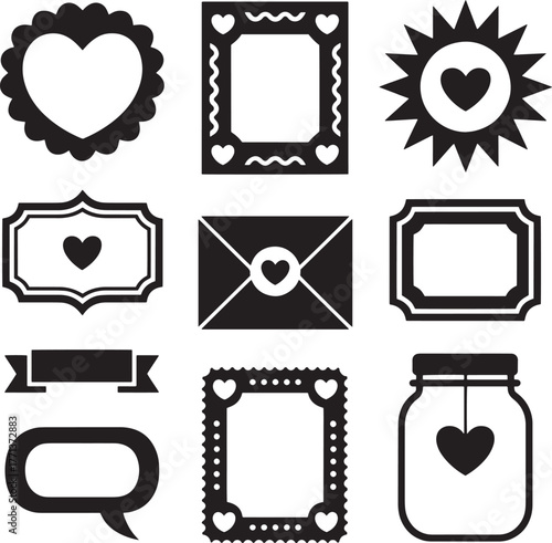 Heart shaped frames and icons envelope banner