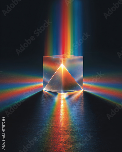 Newton?s prism experiment with rainbow light spectrum, physics and scientific discovery concept, Newton Day
