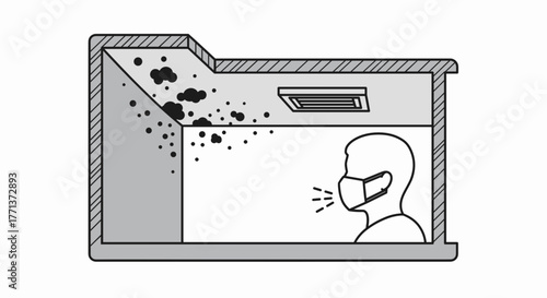 Mold allergy awareness illustration showing a person wearing a mask  